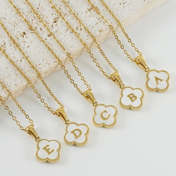Personalized 14K Gold Plated Clover Initial Necklace - Dainty Women’s Jewelry - Picture 4 of 9
